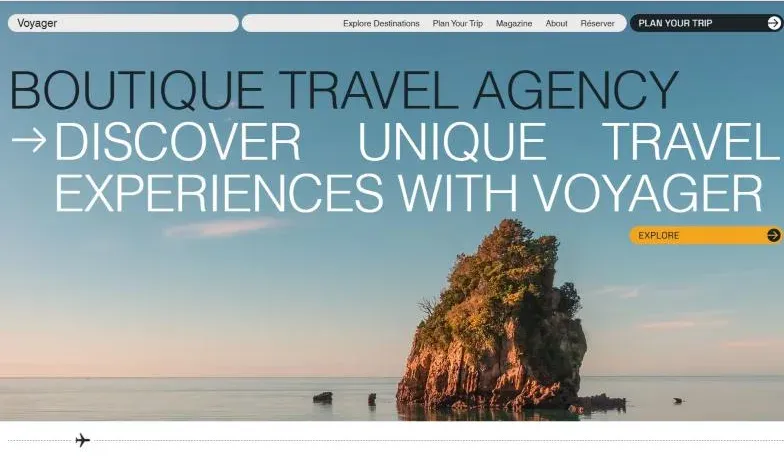 Page d'accueil de la base Voyager — agence de voyage
