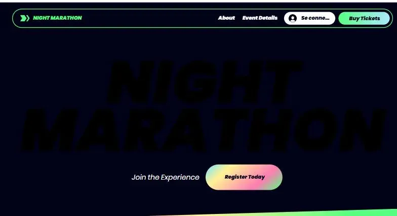 Page d'accueil de la base Night Marathon — événement sportif
